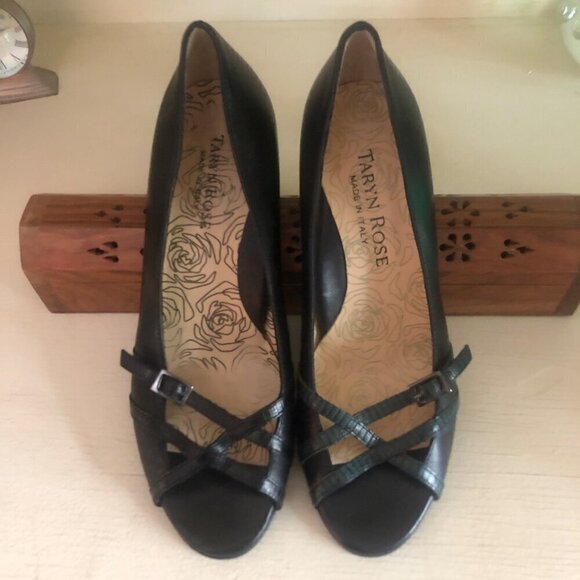 Women's Taryn Rose Black Leather Open Toe Vero Cuoio Italy Size 5 1/2 - Picture 14 of 14